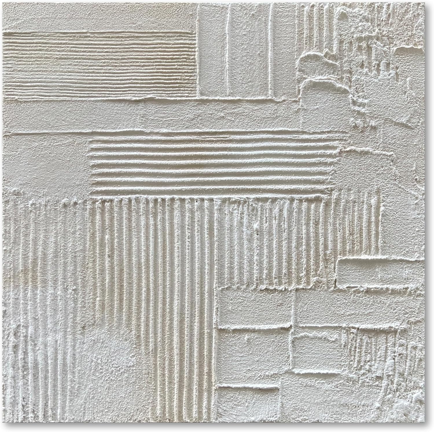 Diathou Art Hand-drawn white abstract art oil painting in modern minimalist style, suitable for art furniture, office wall decoration. 24x24 inches