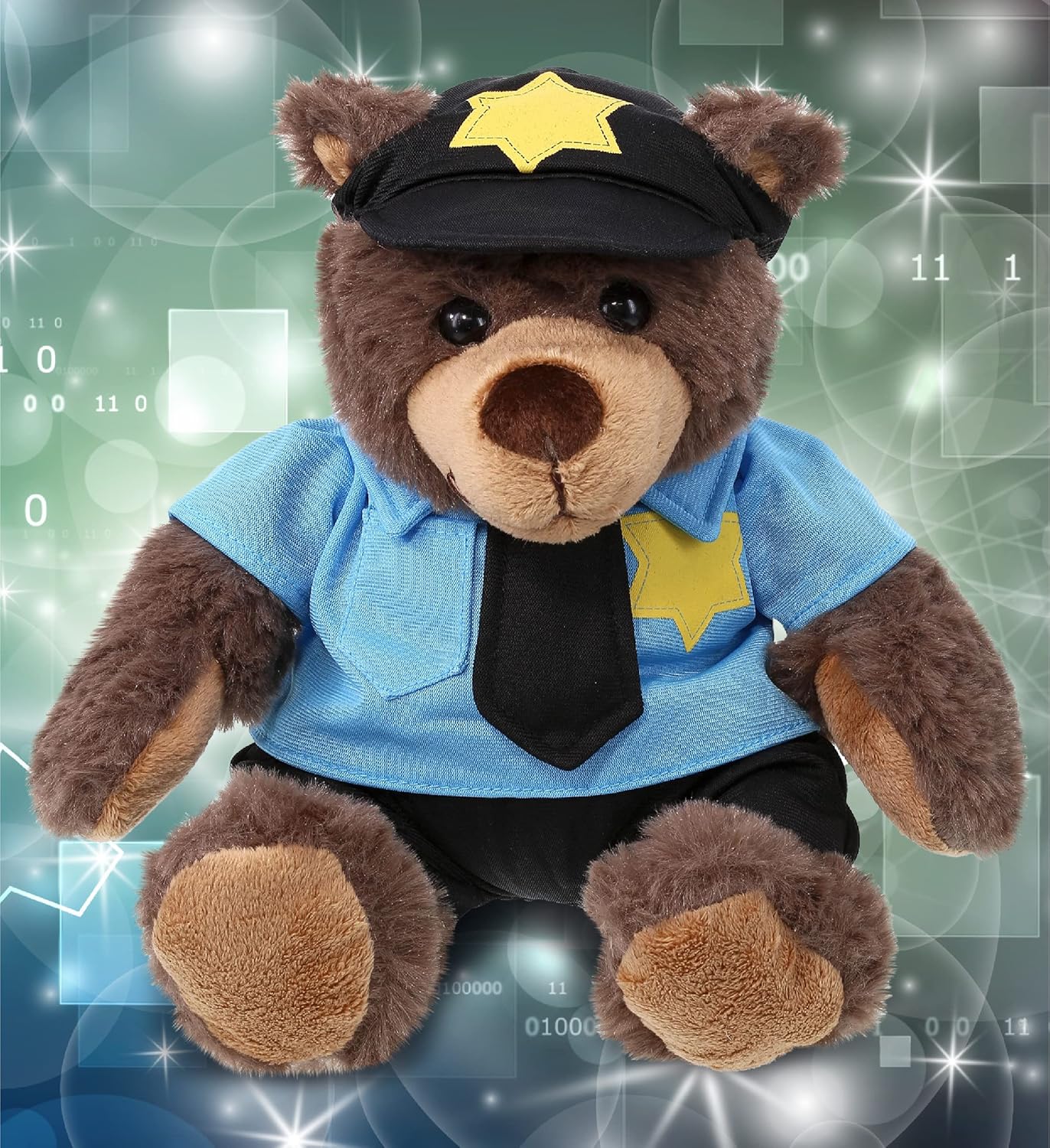 DolliBu Brown Bear Police Officer Plush Toy - Super Soft Plush with Red Plaid Hoodie, Cute Cop Uniform and Cap Outfit - 10 Inches
