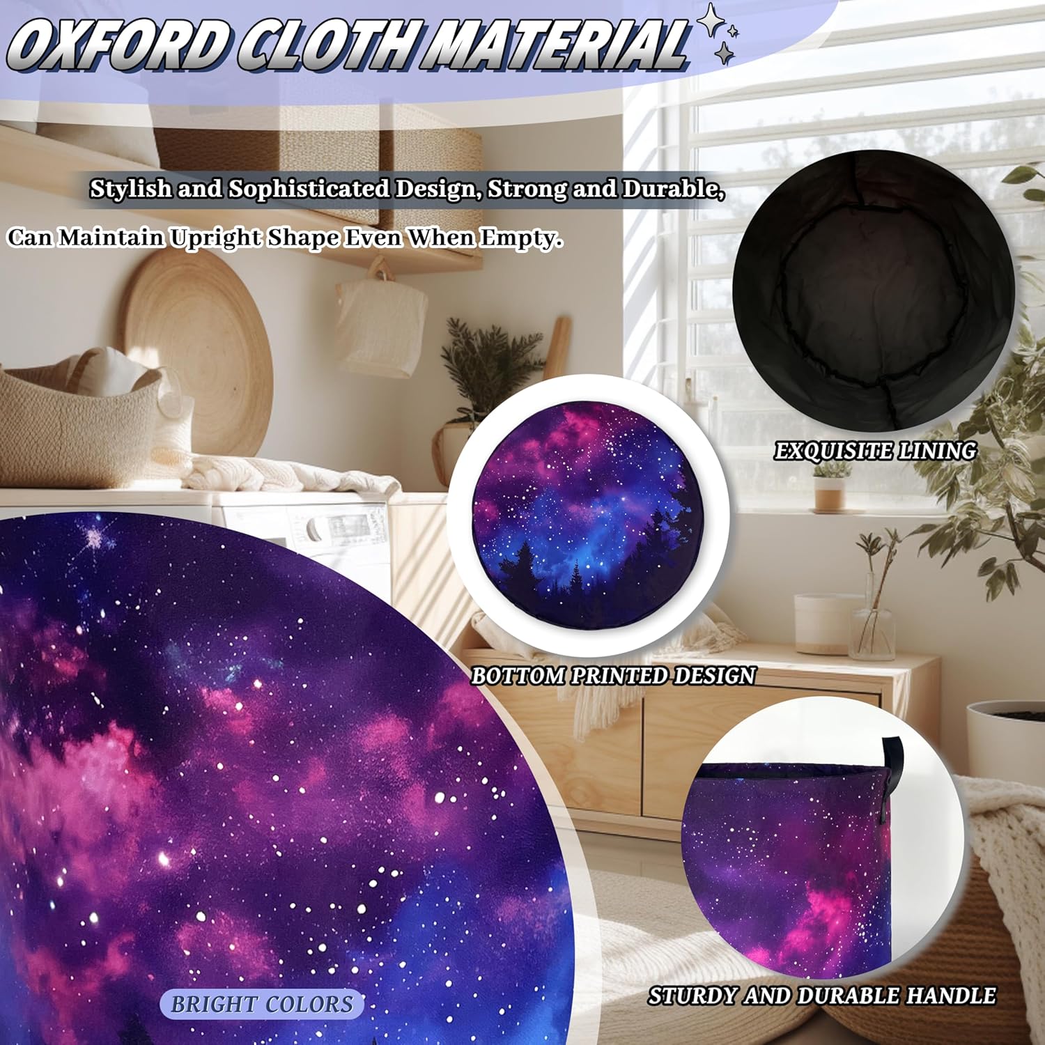 Personalize Galaxy Laundry Basket Oxford Cloth Foldable Forest Starry Sky Laundry Hamper With Handle Clothes Storage Organizer Basket 18.9x16.5 Inch Laundry Bag For Laundry Room/Bedroom/Bathroom