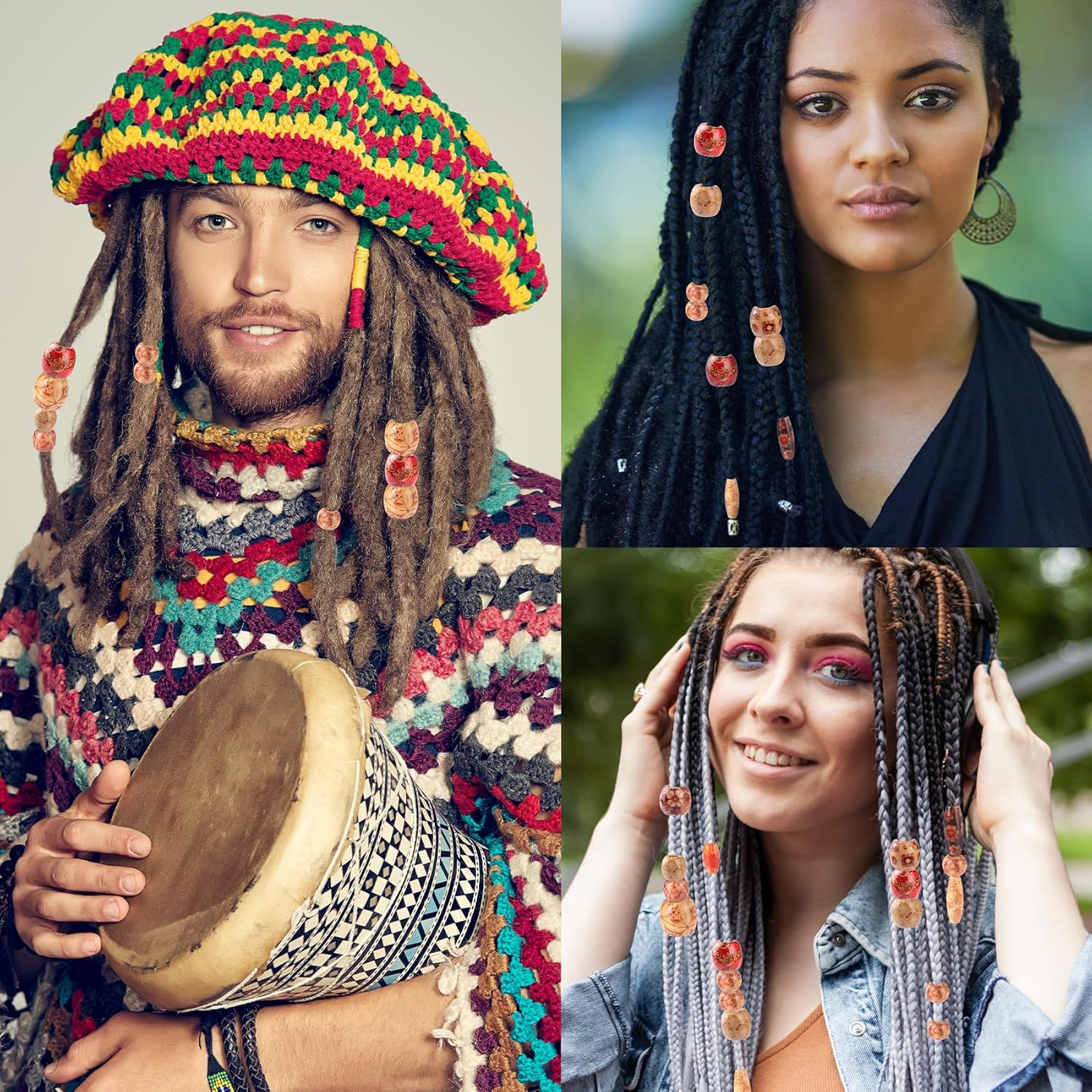 Wooden Beads for Crafts, Large Hole Natural Wood Hair Bead, Vintage Wooden Spacer Beads for Macrame Necklace Bracelet DIY Craft Handmade Decor- Wood Color - Image 4