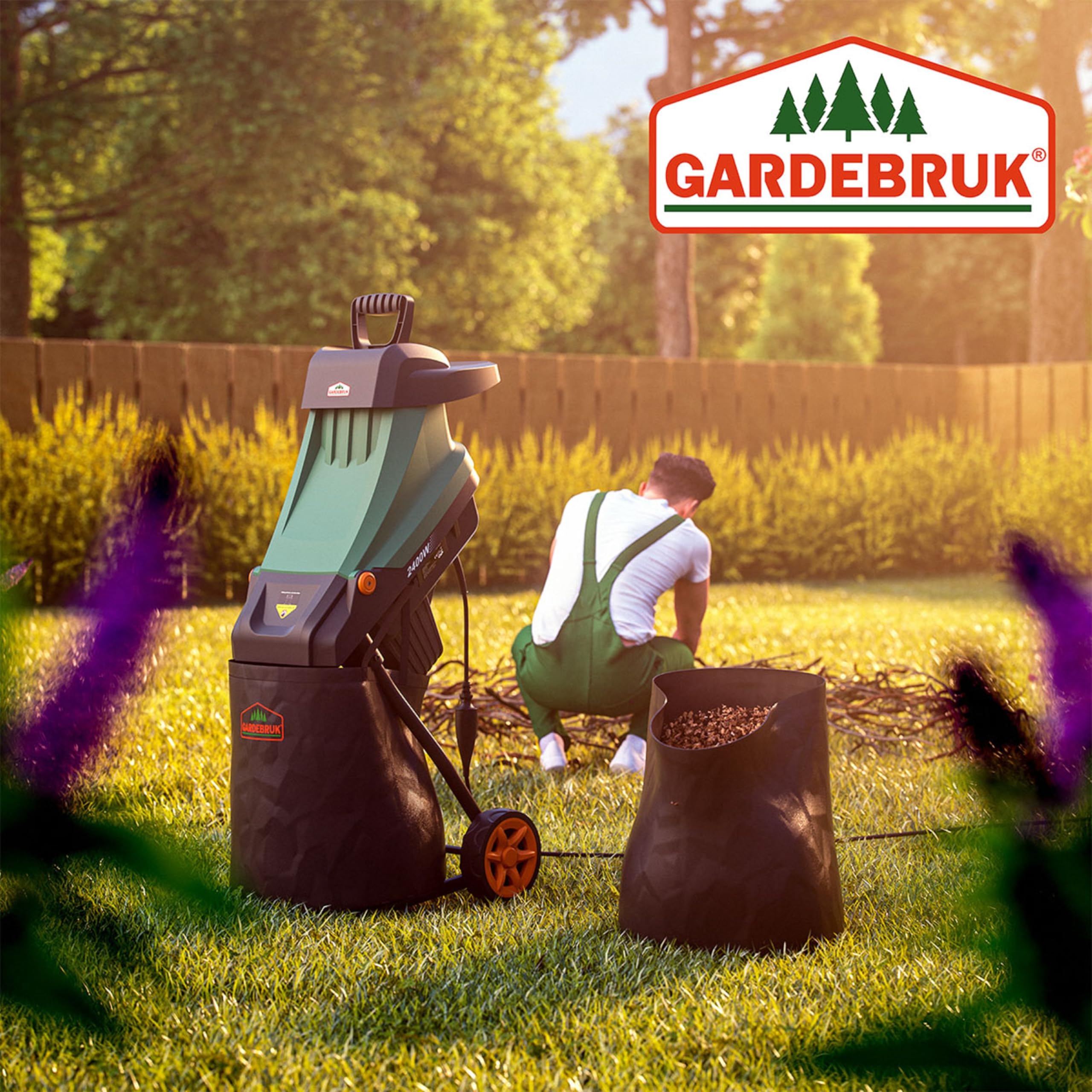 GARDEBRUK® Broyeur de végétaux électrique 2.400W broyeur de Branches Couteau Lame Max. 45mm bac 2X 50L broyeur de Jardin déchiqueteur Bois Compost Jardin