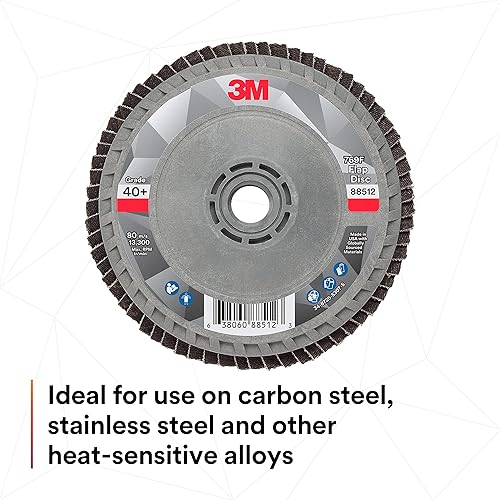 Miniatura 58 de 3M Disco de solapa 769F, tipo 27, 80+, 4-1/2 in x 7/8 in, abrasivo de alto rendimiento, disco de pulido y acabado de grano de precisión de cerámica