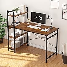 VERMESS Computer Desk with 4 Tiers Shelves, 47 Inch Sturdy Table with Reversible Bookshelf for Home Office, Study Tower Desk for Small Space, Industrial Modern Style,Rustic Brown