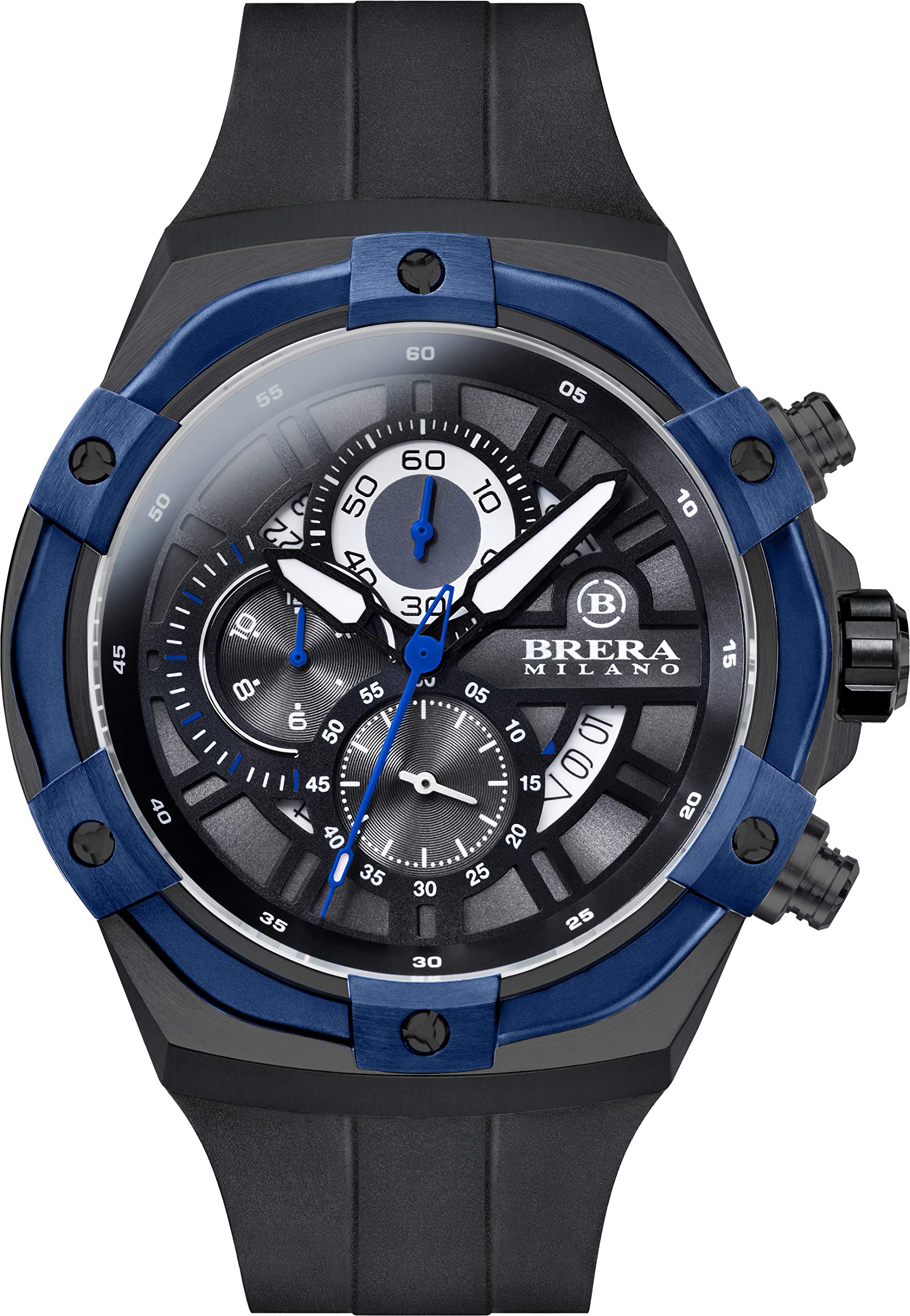 Brera MilanoSupersportivo Evo Chronograph Quartz Watch |Aluminum IP Navy Blue/Black Strap