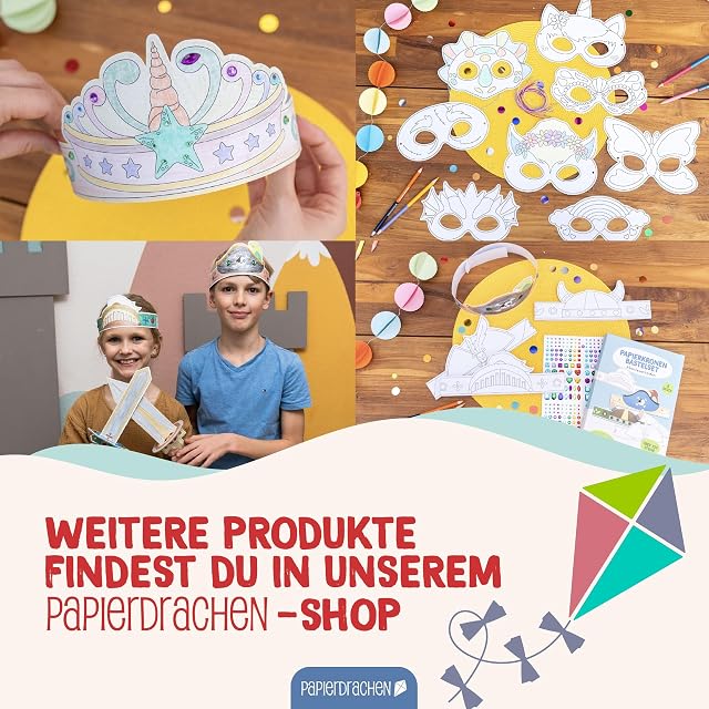 Foto 7 de 7 de Juego de manualidades de dragón de papel para niños, 8 máscaras de papel para pintar y manualidades
