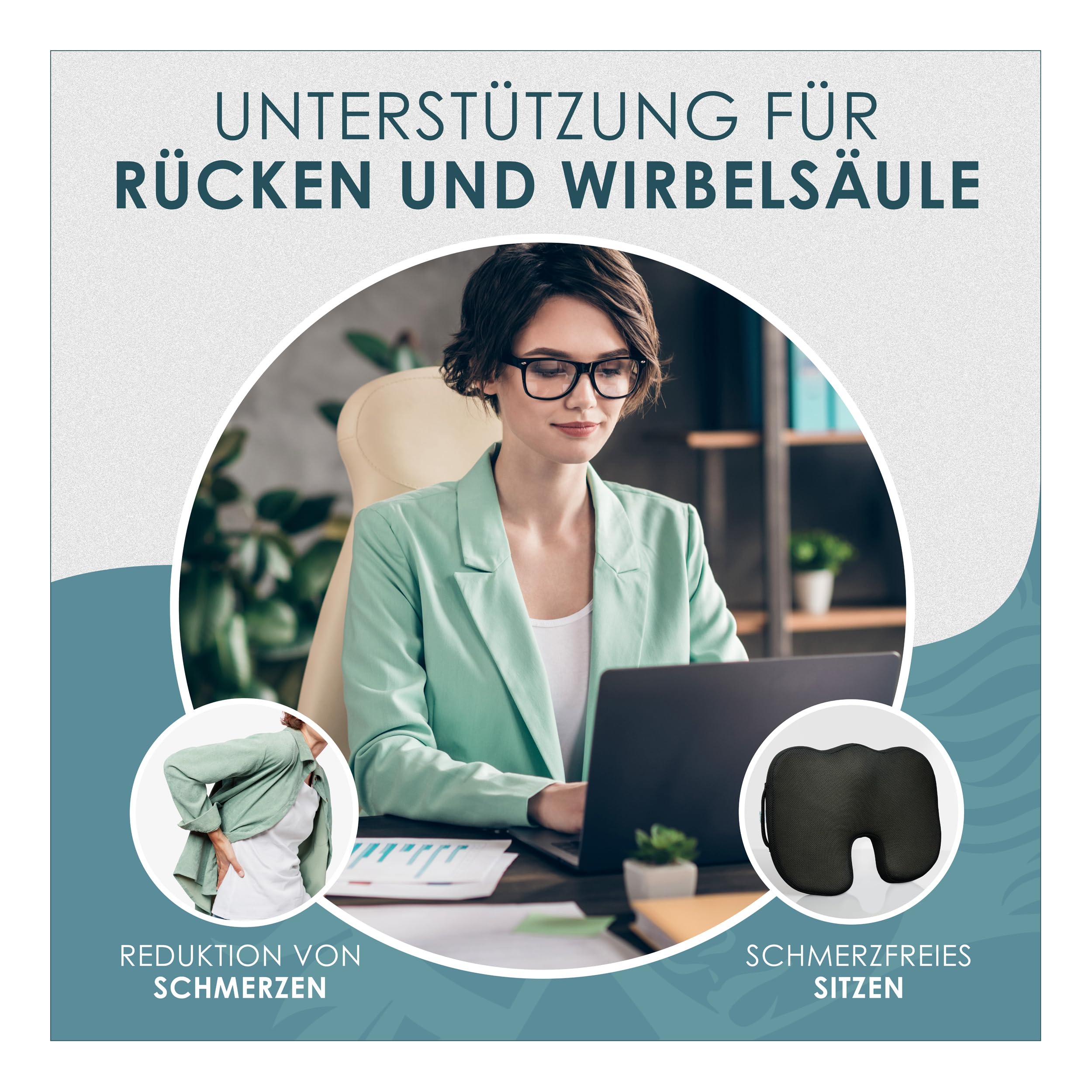Cuscino ortopedico con memory foam (3 gradi di durezza) per comfort ergonomico, sollievo dal coccige e riduzione del dolore, ideale per sedia da ufficio, seggiolino auto e così via. (1