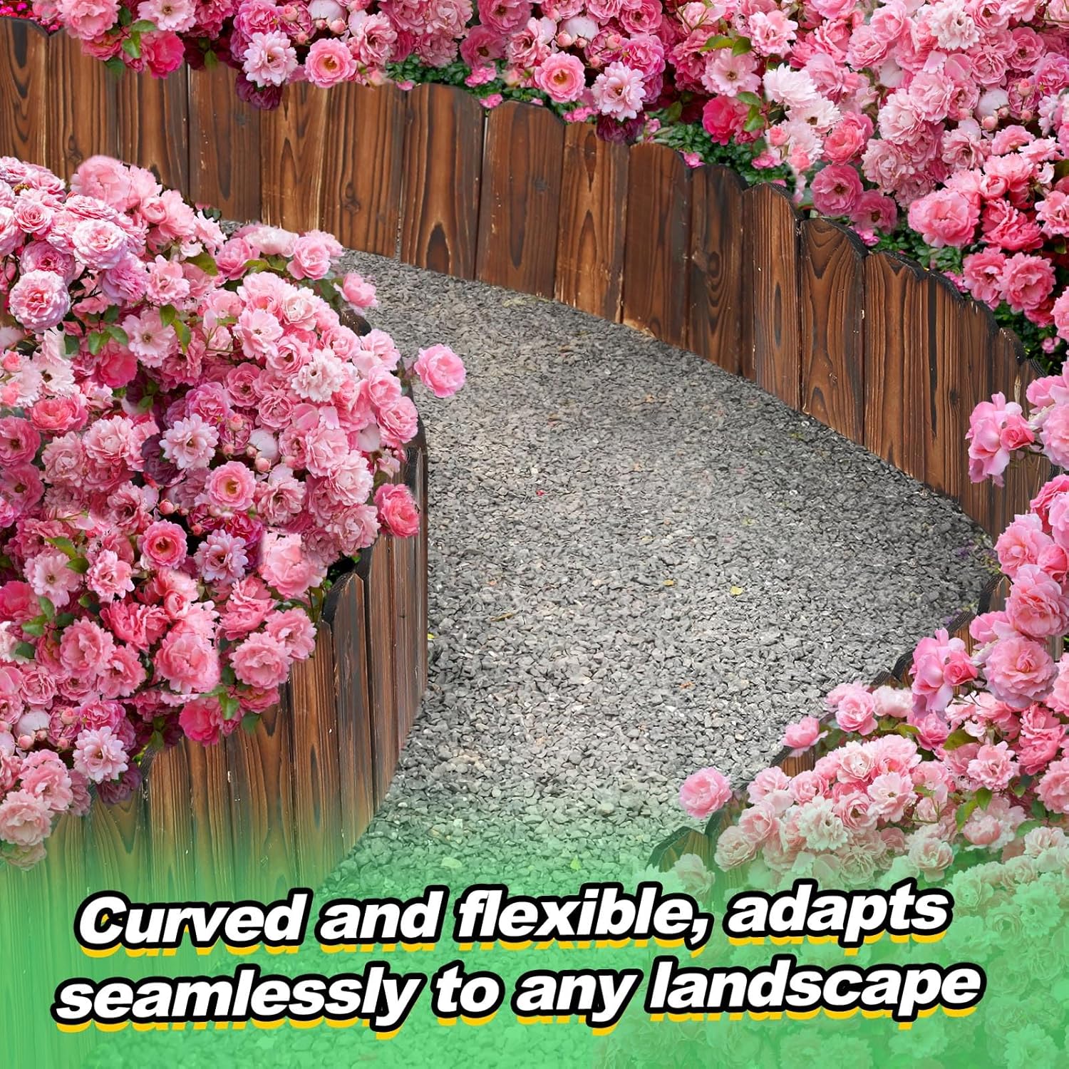 Rustic Pine Wood Garden Fence - 6.6ft L*12in H Easy to Install Sturdy Wooden Landscape Edging Border, No Fading Planter Fencing for Yard Flower Bed Lawns Pathway Tree