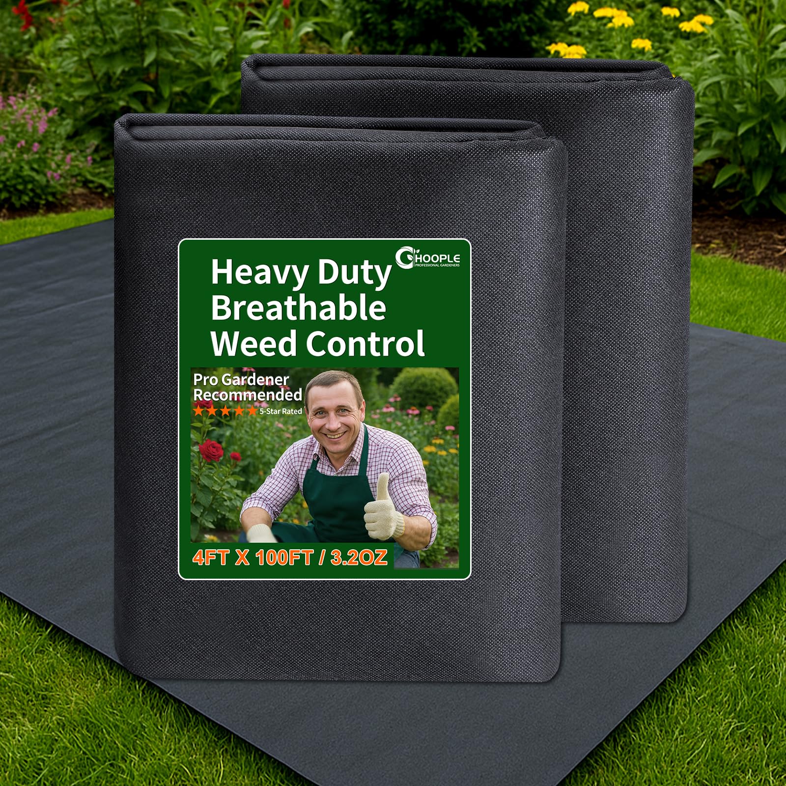 HOOPLE Premium Unkrautvlies – 90 X 30 M, Extra Dick & Langlebig | Unkrautschutzgewebe Für Garten, Beet & Einfahrt