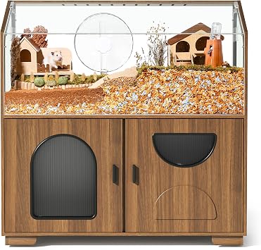 BUCATSTATE Hamster Cage with Storage Cabinet for Mouse 39",Dark Walnut