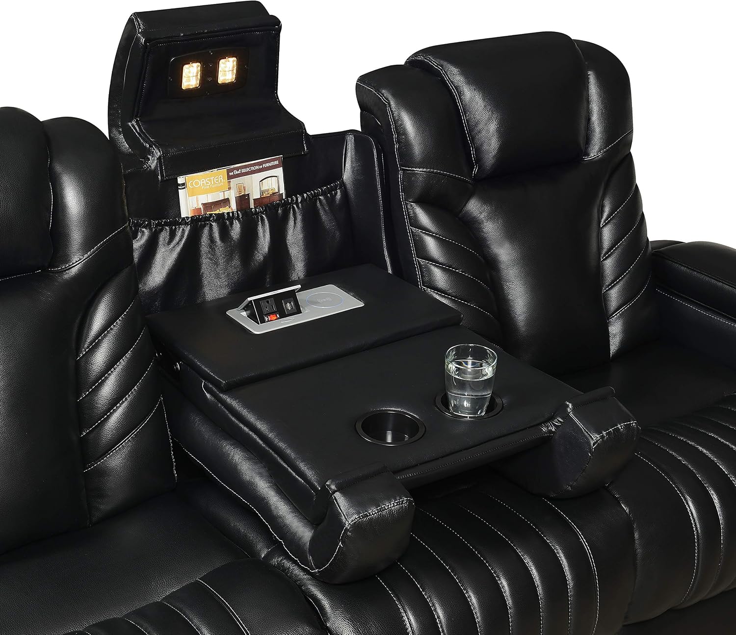 Coaster Furniture Bismark Reclining Seat and Power Headrest Drop-Down Table Black Sofas 609461PPI