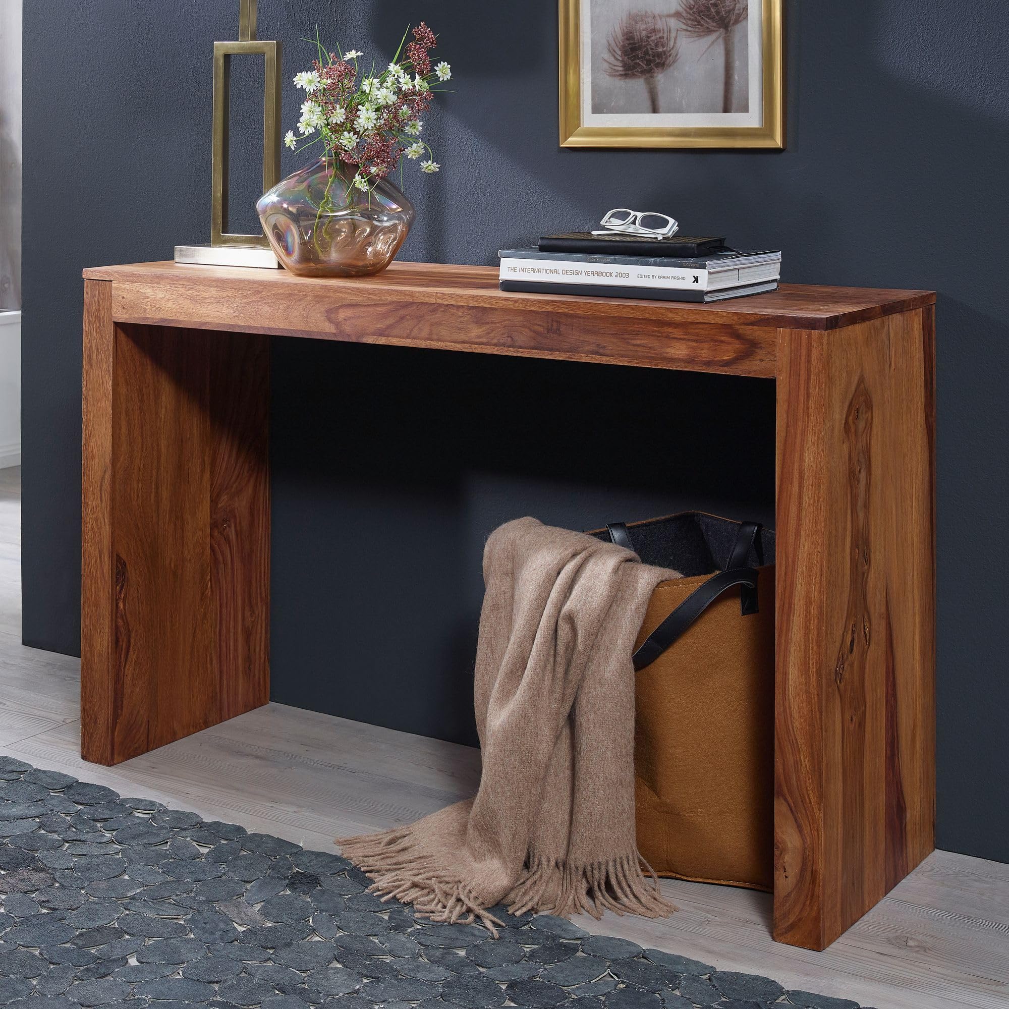 KADIMA DESIGN Sheesham legno Tavolino massiccio 90 x 60 cm con ripiano in legno massello