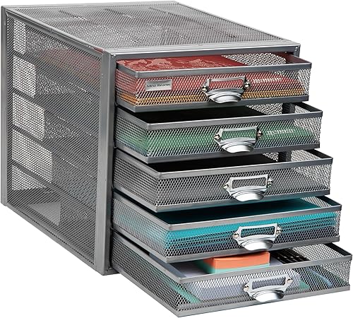 Mind Reader Organizador de escritorio para armario, plateado, 5 cajones