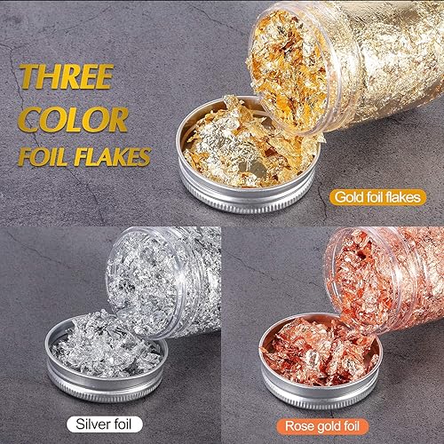 Miniatura 3 de YULIKTOR - Copos de lámina dorada para resina, 3 botellas de lámina metálica de 1.06 oz, hojuelas metálicas para uñas, pintura, manualidades, slime