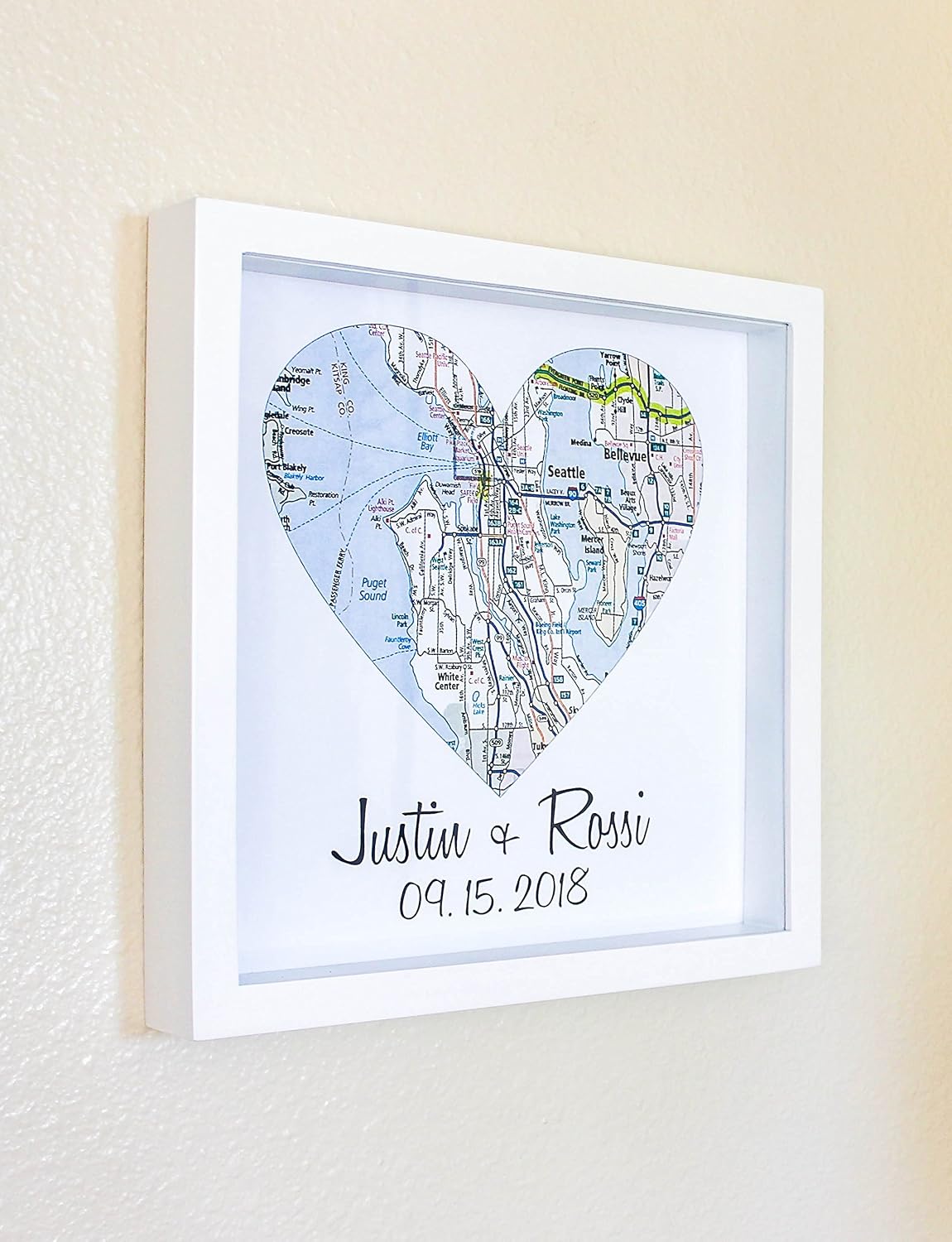 First Anniversary Gift Paper Gift Map Heart Framed Art Paper Anniversary 1 Year 1st Anniversary Gift