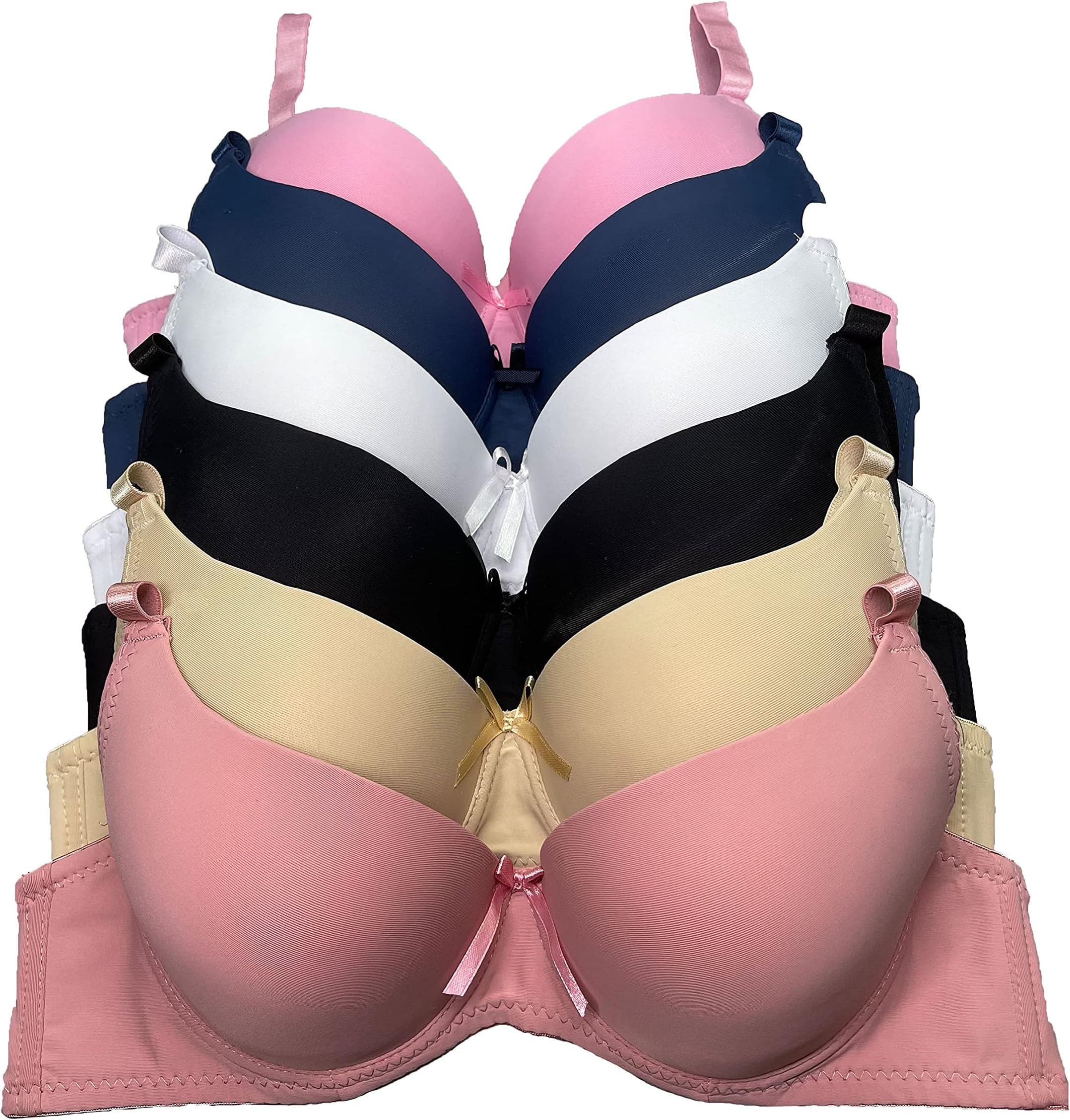 Viola's Secret 6 Pack of Color Print T-Shirt Bras B Cup C Cup and D Cup