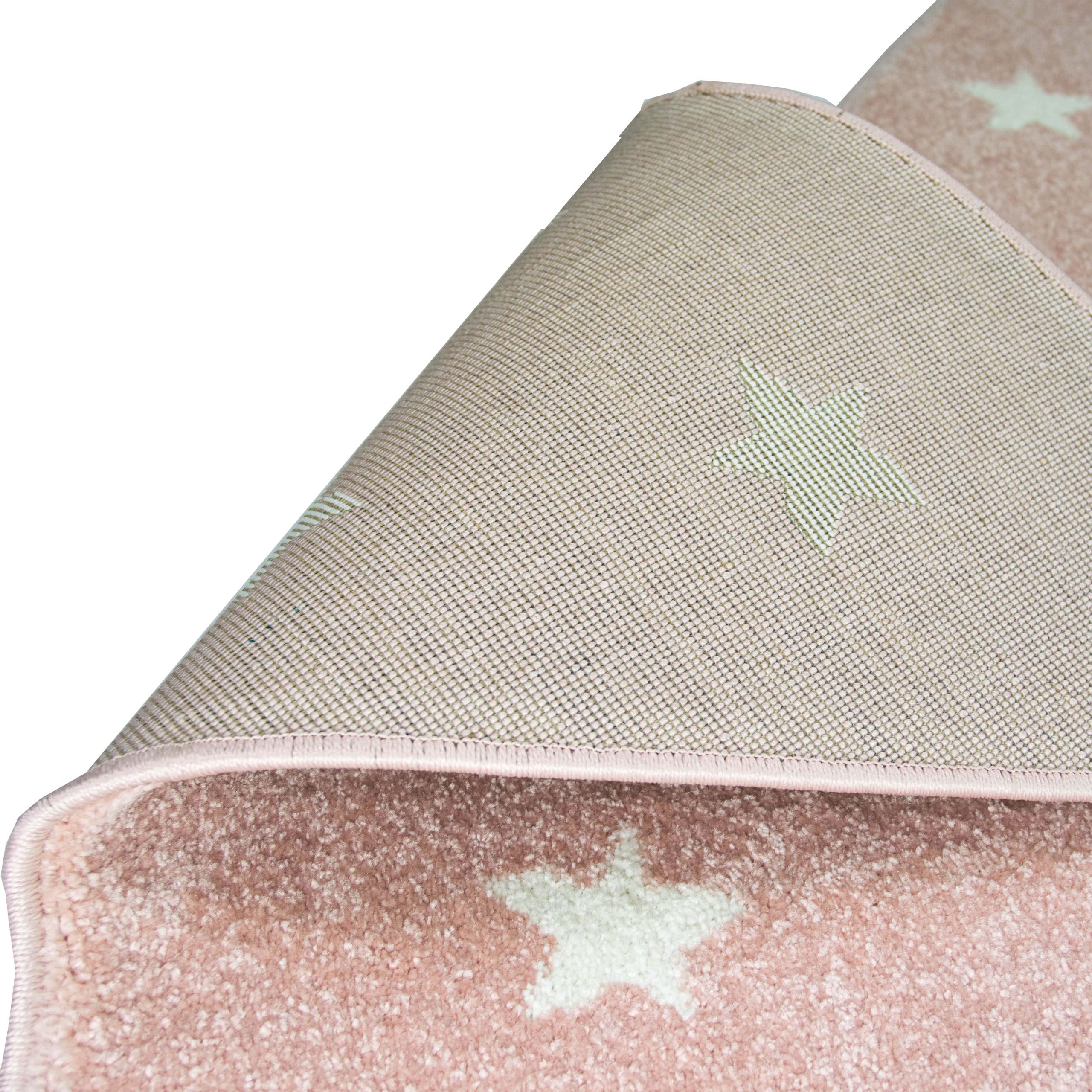 Teppich-Traum Alfombra de Juego Infantil Estrella en Rosa con Estampado de estrellitas Blancas, 120 cm rodondo
