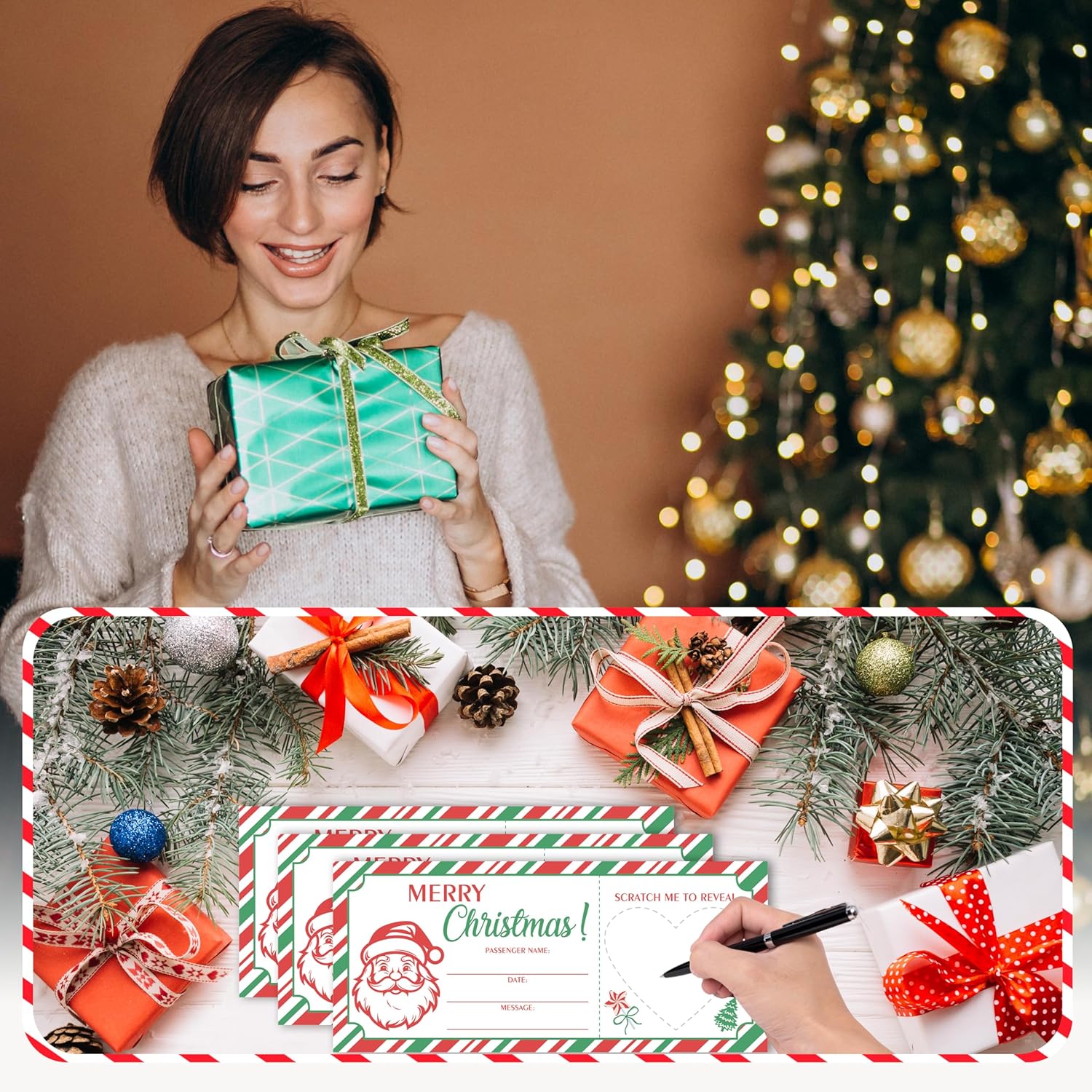 Christmas Boarding Pass Gift Ticket, Plane Scratch Off Ticket, Christmas Santa Travel Reveal Ideas Cards For Kids Couple Friend, Birthday Anniversary Valentine's Day Gifts, 04 - Image 5