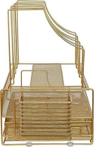 Miniatura 9 de Martha Stewart Ryder - Organizador de escritorio grande de metal de malla dorada con archivador de papel, organizador y cajón