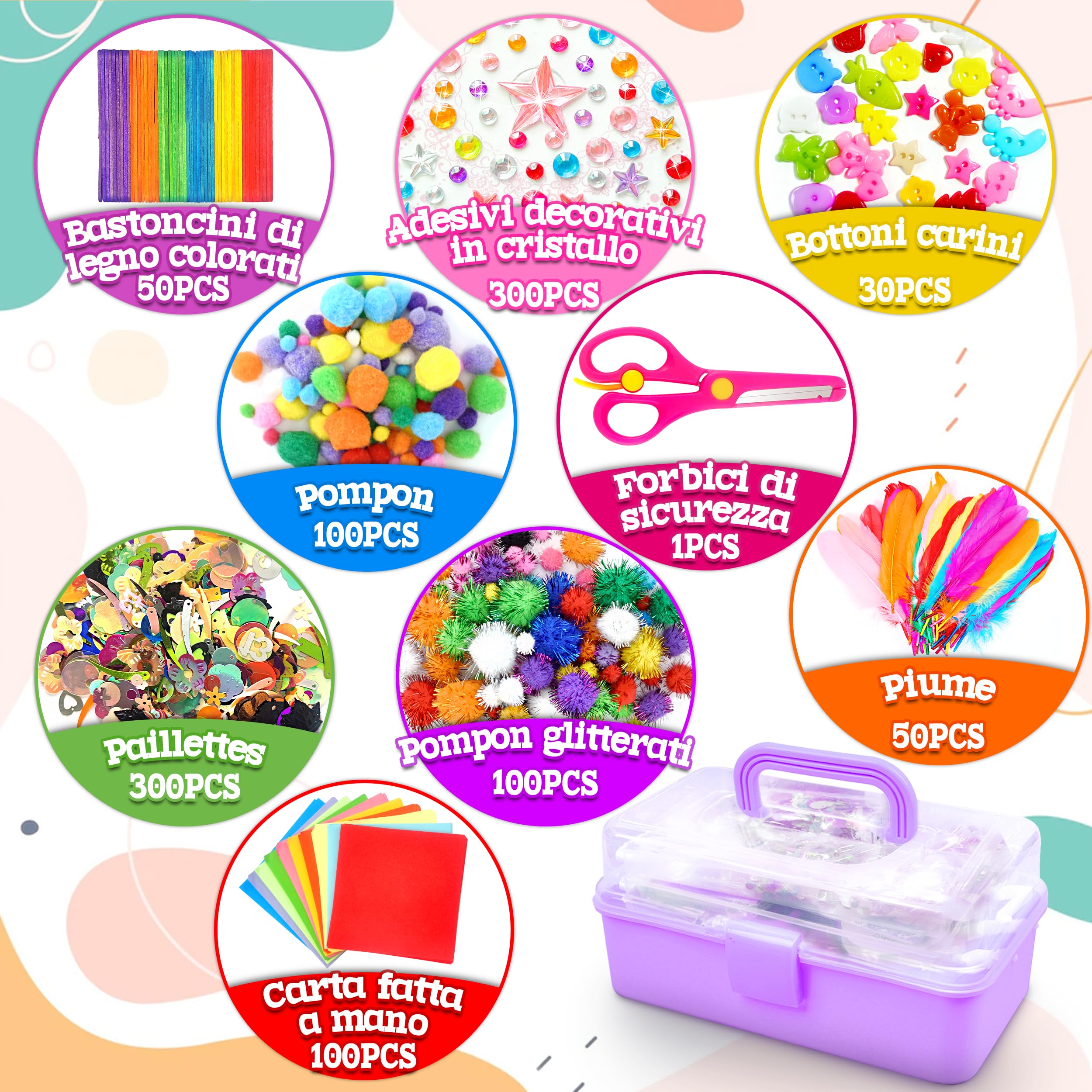 Kit Lavoretti Creativi per Bambini 3000+ Pezzi con Scatola di Archiviazione - Viola