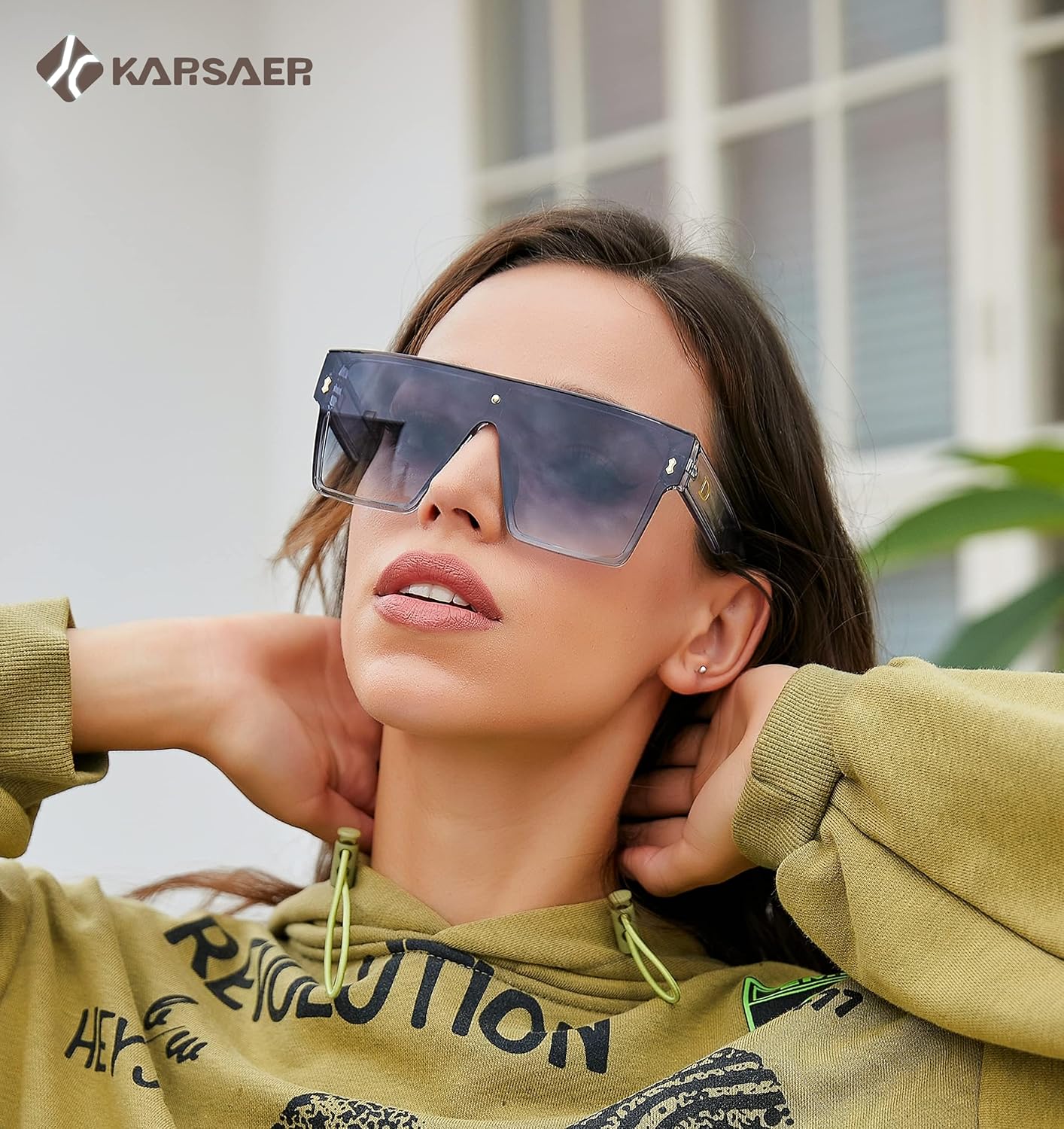 Karsaer Chic Oversized Square Women Men One Piece Sunglasses Fashion Flat Top Large Unisex Sunglasses Women Men K7110 - Image 9