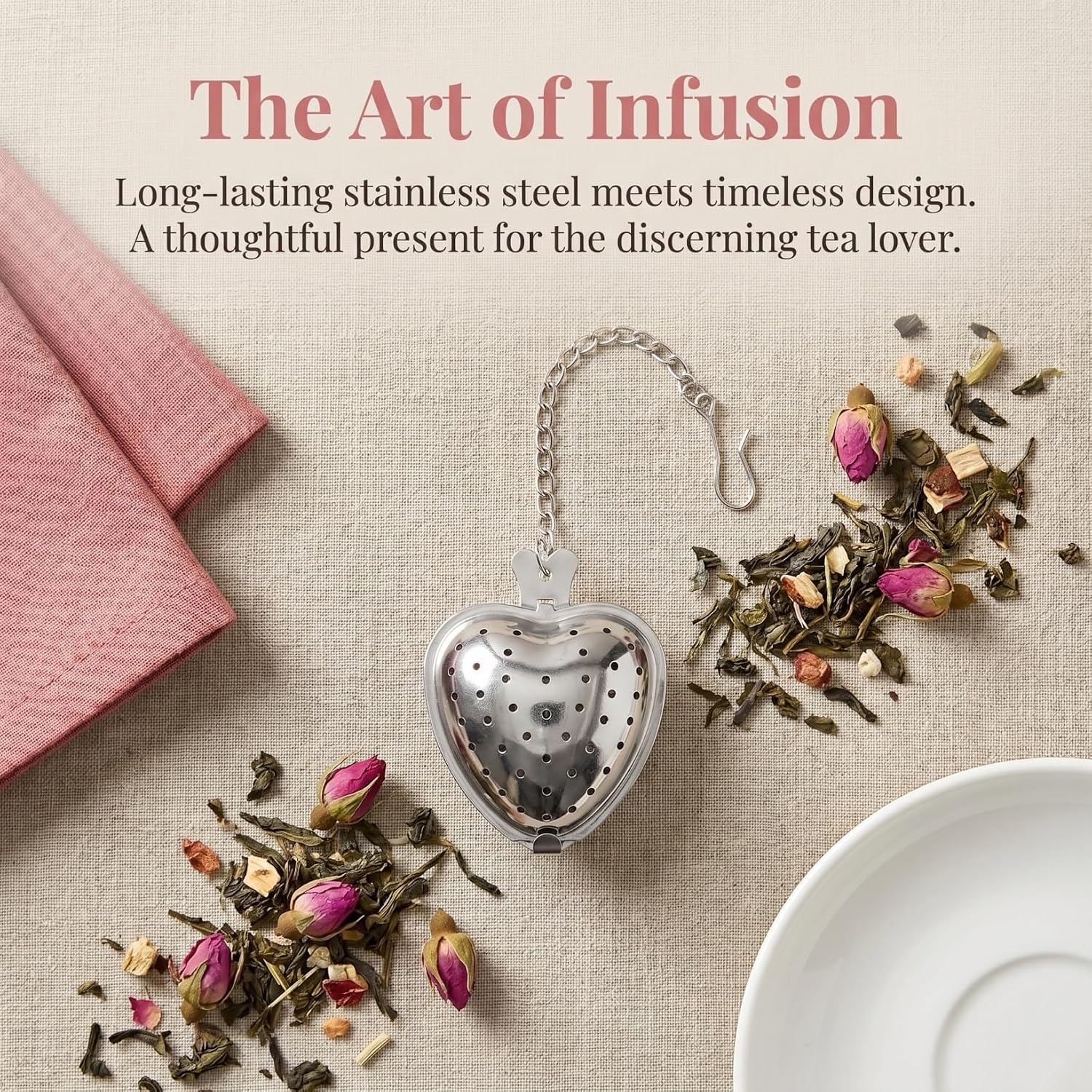 Housoutil 6-Pack Stainless Steel Tea Infuser Balls Heart Shaped Tea Filter with Chain Loose Leaf Strainer for Tools Accessories Home Kitchen Use