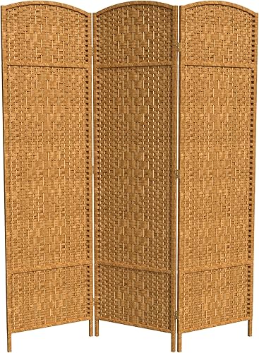 Miniatura 31 de Divisor de ambiente resistente de 6 pies, pantalla de privacidad plegable de fibra de ratán con patrón de diamante, Madera, Mocha oscuro Mocha