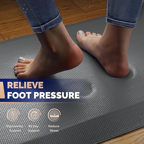 Miniatura 3 de FEATOL Tapete Antifatiga para Estar de Pie, 9/10 Extra Grueso Tapete Ergonómico para Escritorio de Pie, Tapete Cómodo y Duradero de Espuma Gris