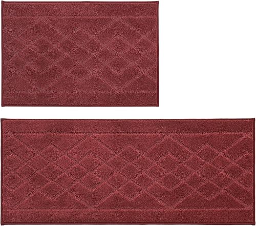 Miniatura 9 de BEQHAUSE Juego de 2 tapetes de cocina antideslizantes lavables a máquina, tapetes de cocina y tapetes suaves para cocina, color rojo, 20 x 30