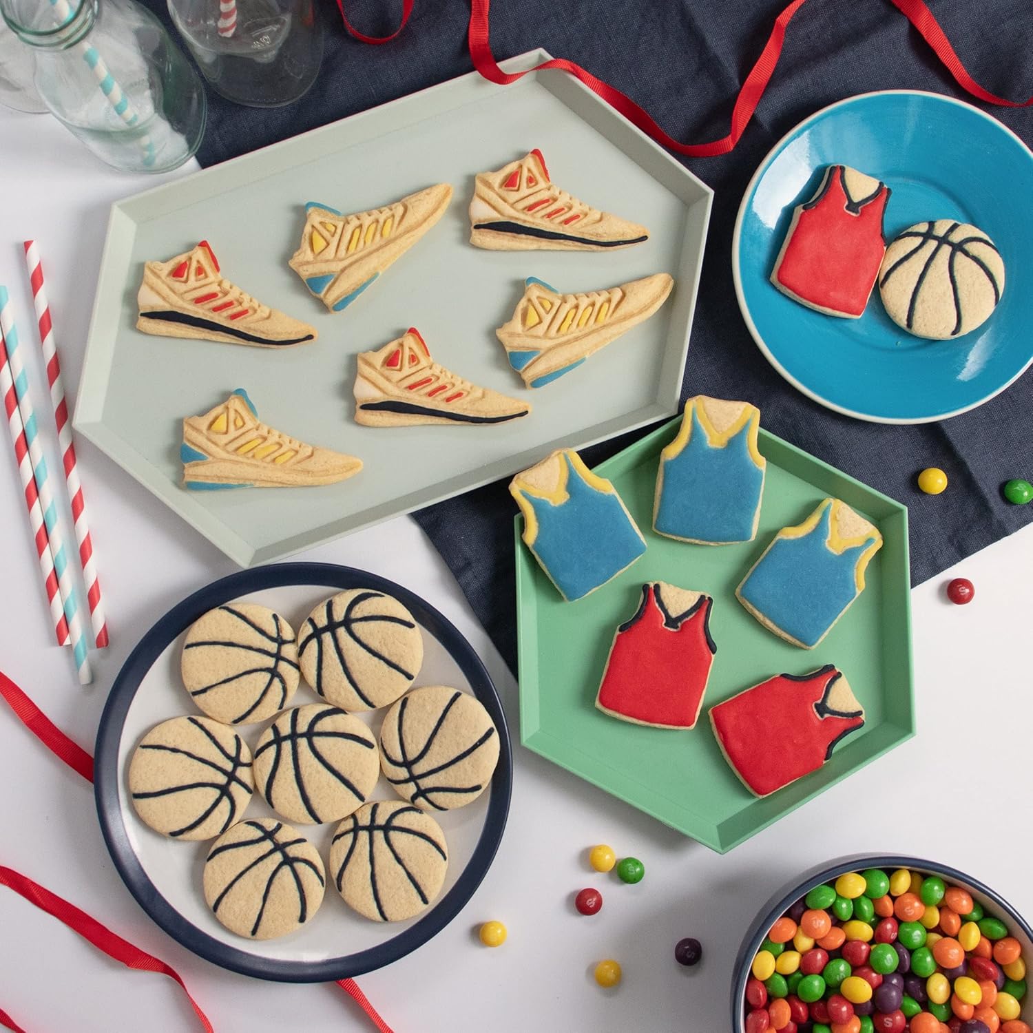 Set of 3 Basketball themed cookie cutters (Designs: Basketball, Jersey, and Shoe), 3 pieces - Bakerlogy