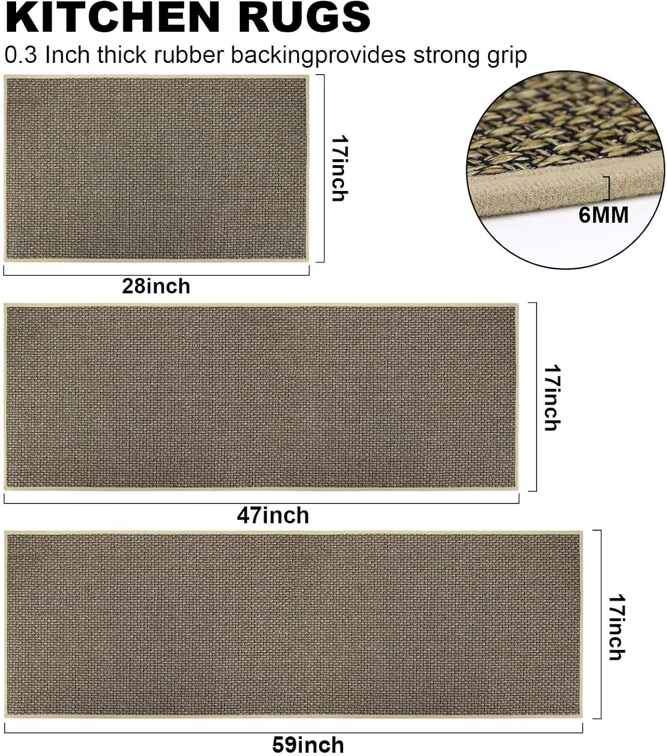 Kitchen Rugs Non Slip Washable: Cushioned Non Slip Rugs for Kitchen Floor Waterproof Kitchen Sink Mat Comfort Standing and Comfort Mats for Home Kitchen,Office, Home(Brown 17''*59'')