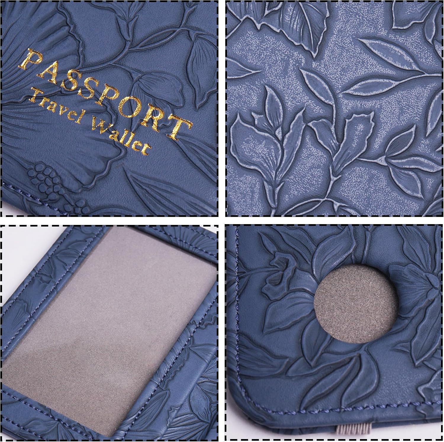 lizimandu Passport Holder with Airtag Slot, Airtag Passport Wallet for Men Women, Slim Leather Passport Holder Case Family for Travel Anti-Lost(1-Carved Blue)
