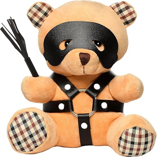 MASTER SERIES Oso BDSM para hombres, mujeres y parejas. Suave oso de peluche con temática BDSM M. Regalo lindo y sexy. 1 pieza, beige y negro.
