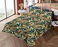 Vista 5 de Ambesonne Forest Sheet Set, Fantasy Jungle Floral Ornaments and Leaves Exotic Print Artwork, Fitted and Flat Sheet with Pillowcases Bedding Accent 4