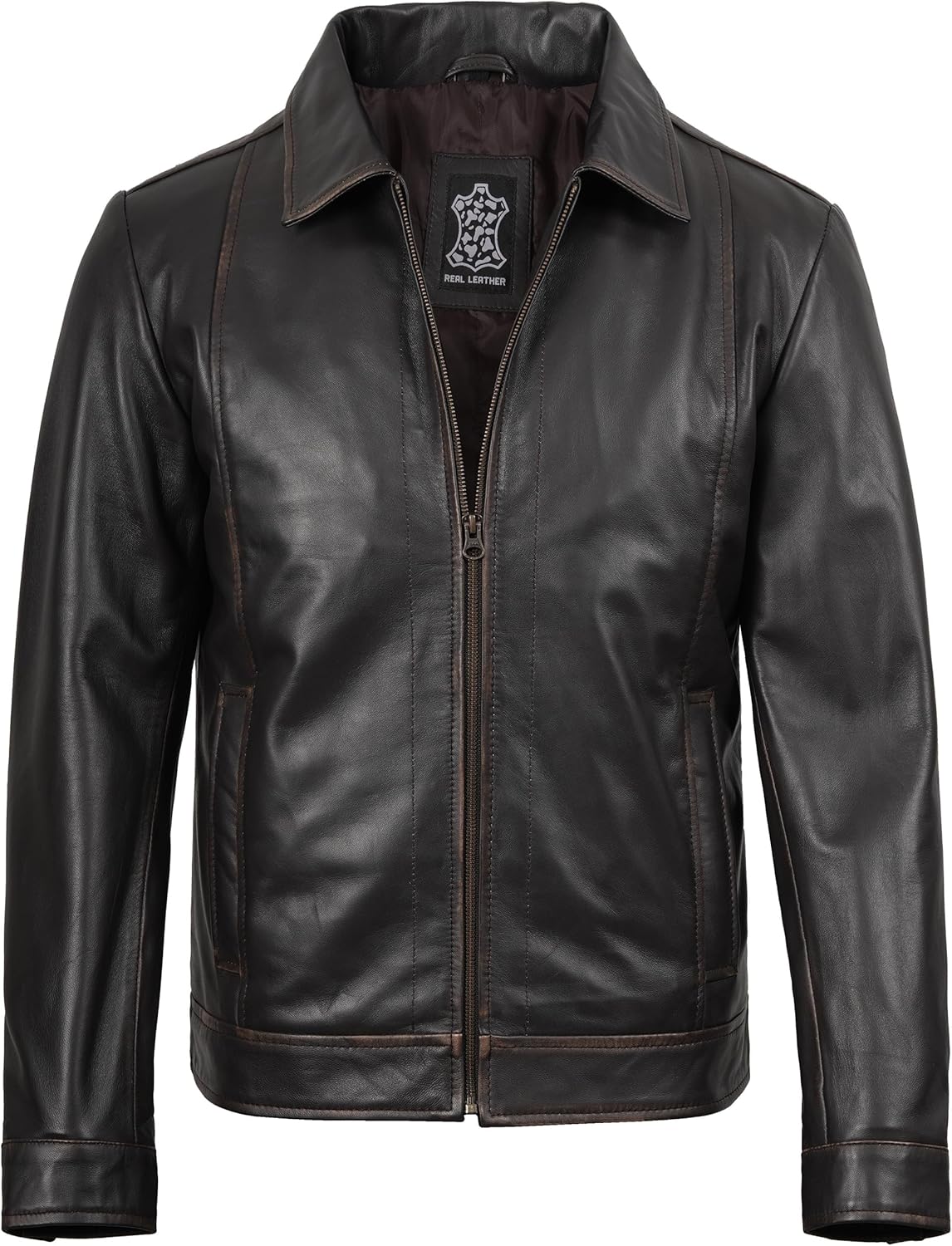 Decrum Mens Leather Jacket - Real Lambskin Classic Vintage Style Leather Jackets For Men - Image 3
