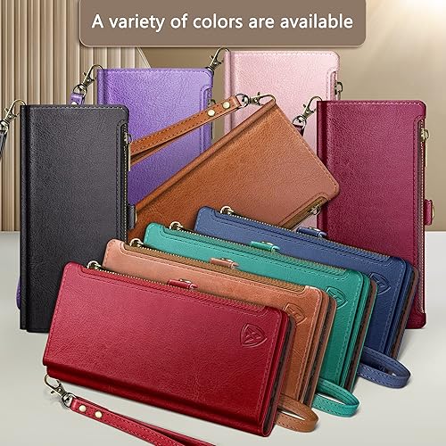 Miniatura 9 de XcaseBar Funda tipo cartera para Samsung Galaxy A23 5G4G con cremallera y tarjetero de crédito con bloqueo RFID, funda de piel sintética con tapa