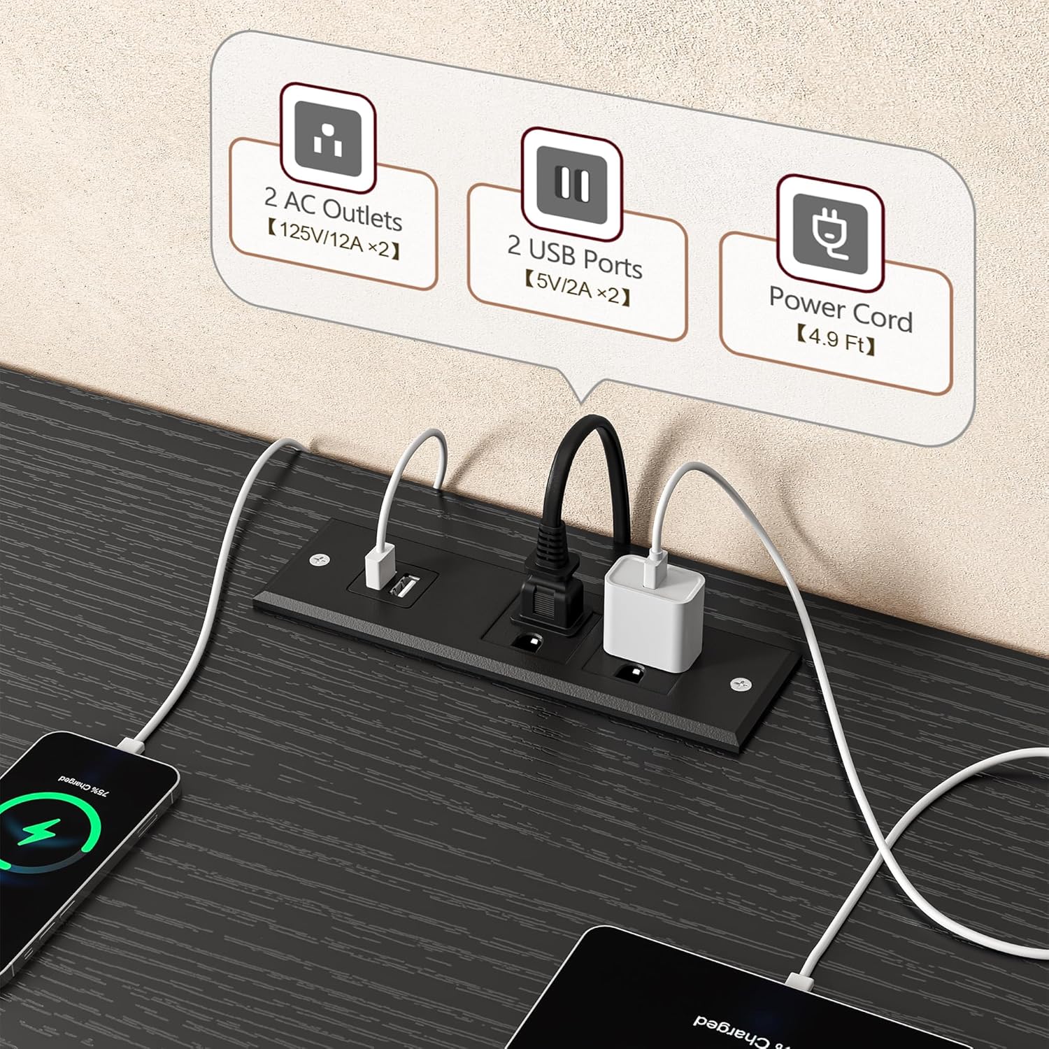 EnHomee 75, 80, 85 Inch TV Stand with 10 Fabric Drawers, 75.5" W Entertainment Center with LED Lights & Power Outlets, TV Stands for Living Room, Bedroom, Black - Image 4