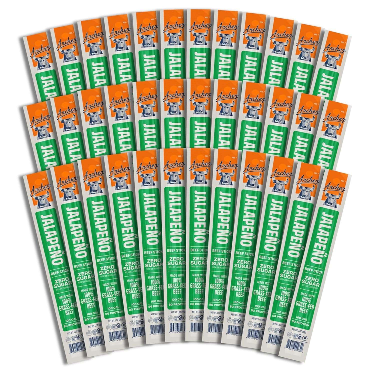 Archer Jerky Beef Jerky Sticks Jalapeno - Grass Fed Beef Sticks Individually Wrapped, Bulk, Protein Snack Packs, Gluten Free, Paleo, Keto, Sugar Free - 1 oz Each (Pack of 18)