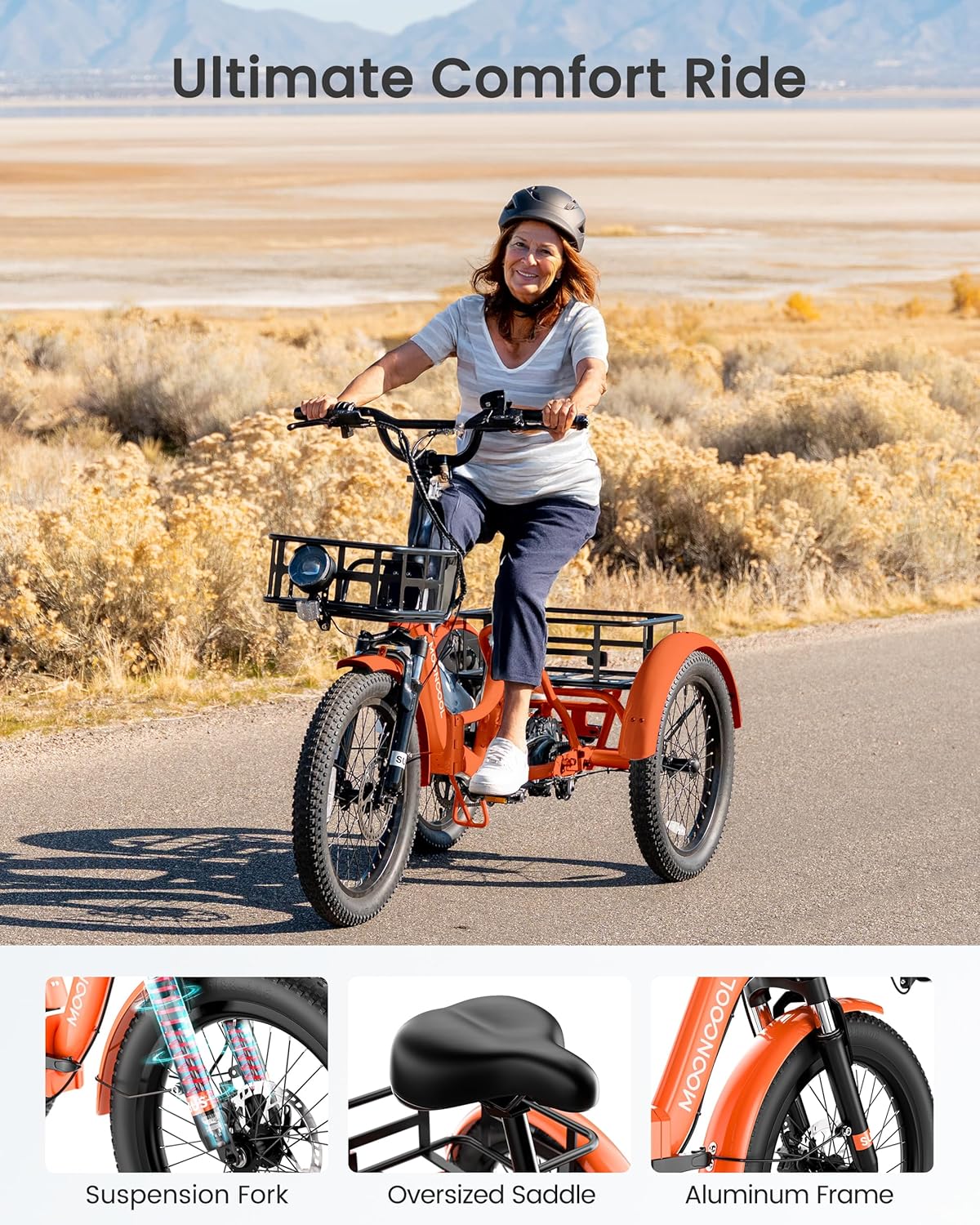 MOONCOOL Electric Trike for Adults, 500W/750W 48V Electric Tricycle for Adults Peak Power 1500W, 20"x3.0" Fat Tire 3 Wheel Electric Bike, Folding Aluminum Adult Tricycle with Removable Battery