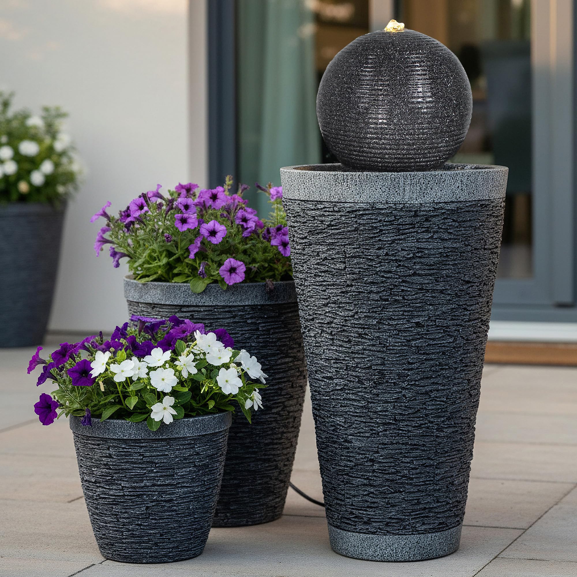 Arnusa Gartenbrunnen Kugelbrunnen mit LED-Beleuchtung, Komplett-Set