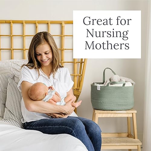 Miniatura 5 de Natemia Organizador de pañales de cuerda de algodón, versátil cesta de guardería con contenedor de almacenamiento para pañales y artículos