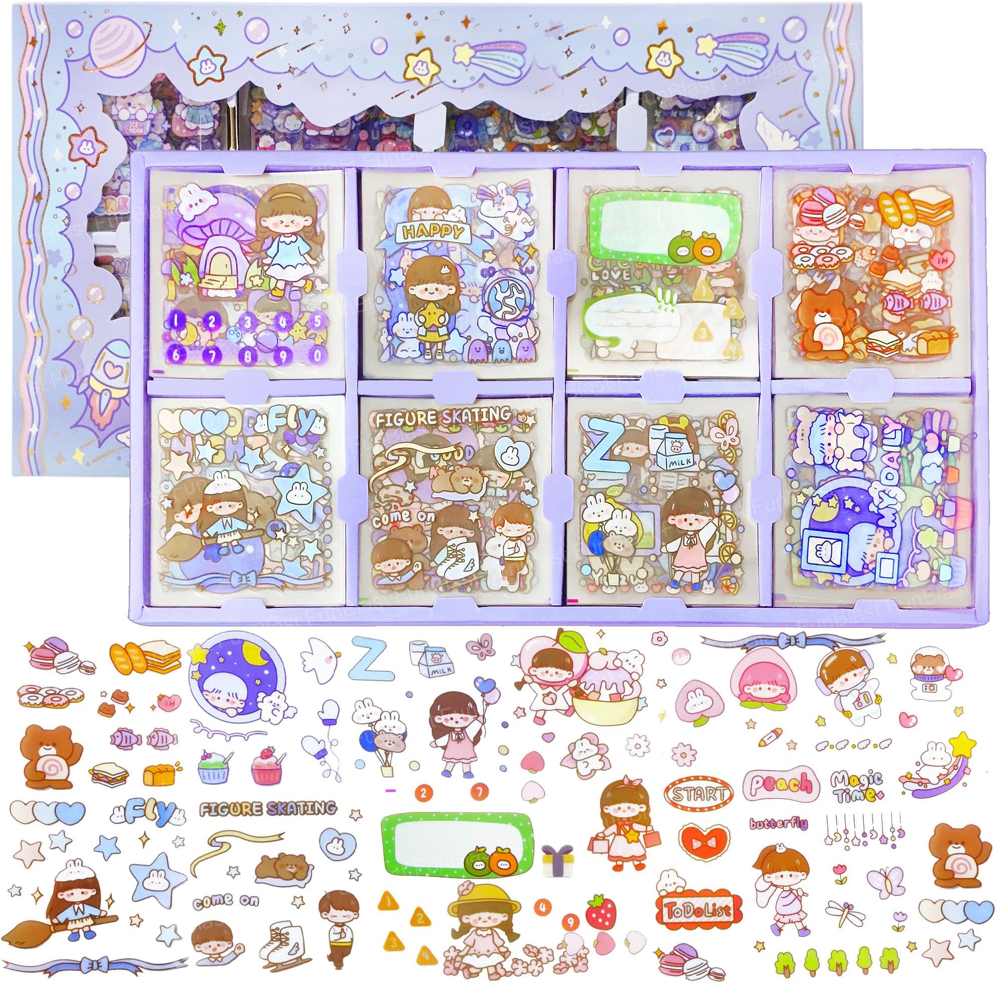 FunBlast PVC Cute Girl Theme Kawaii Stickers -200 Sheets Cute Washi Peel and Stick Stickers forPaper Project Japanese Style Girls Sticker Set Stationery Scrapbooking DIY Arts & Crafts 8 cm