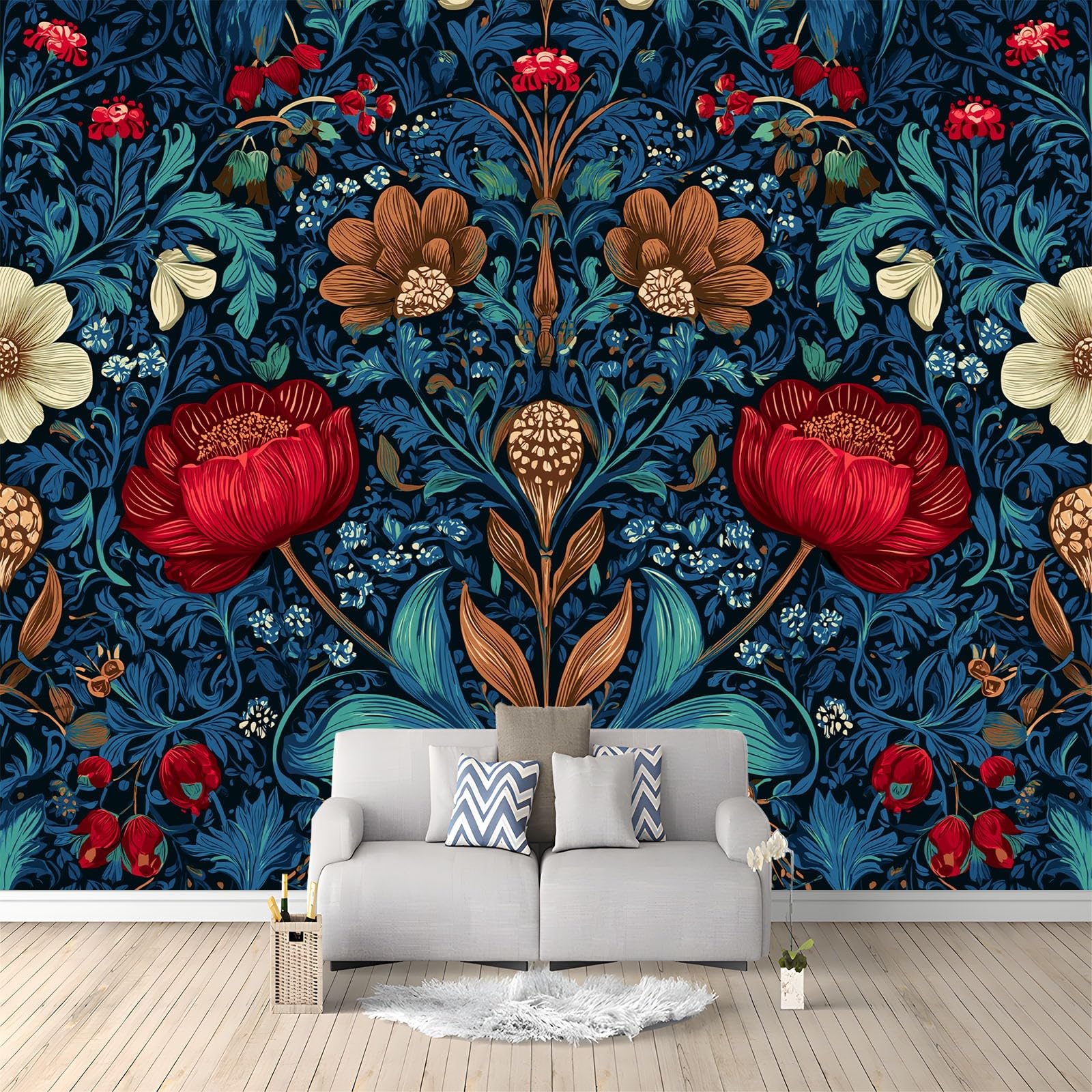 Fototapeta 200 x 140 cm William Morris Vintage Kwiatowy 3D Włóknina Artystyczny Druk Mural Dekoracja, Nowoczesny Salon Sypialnia Sztuka Plakat Mural Tapeta, Ciemnozielona