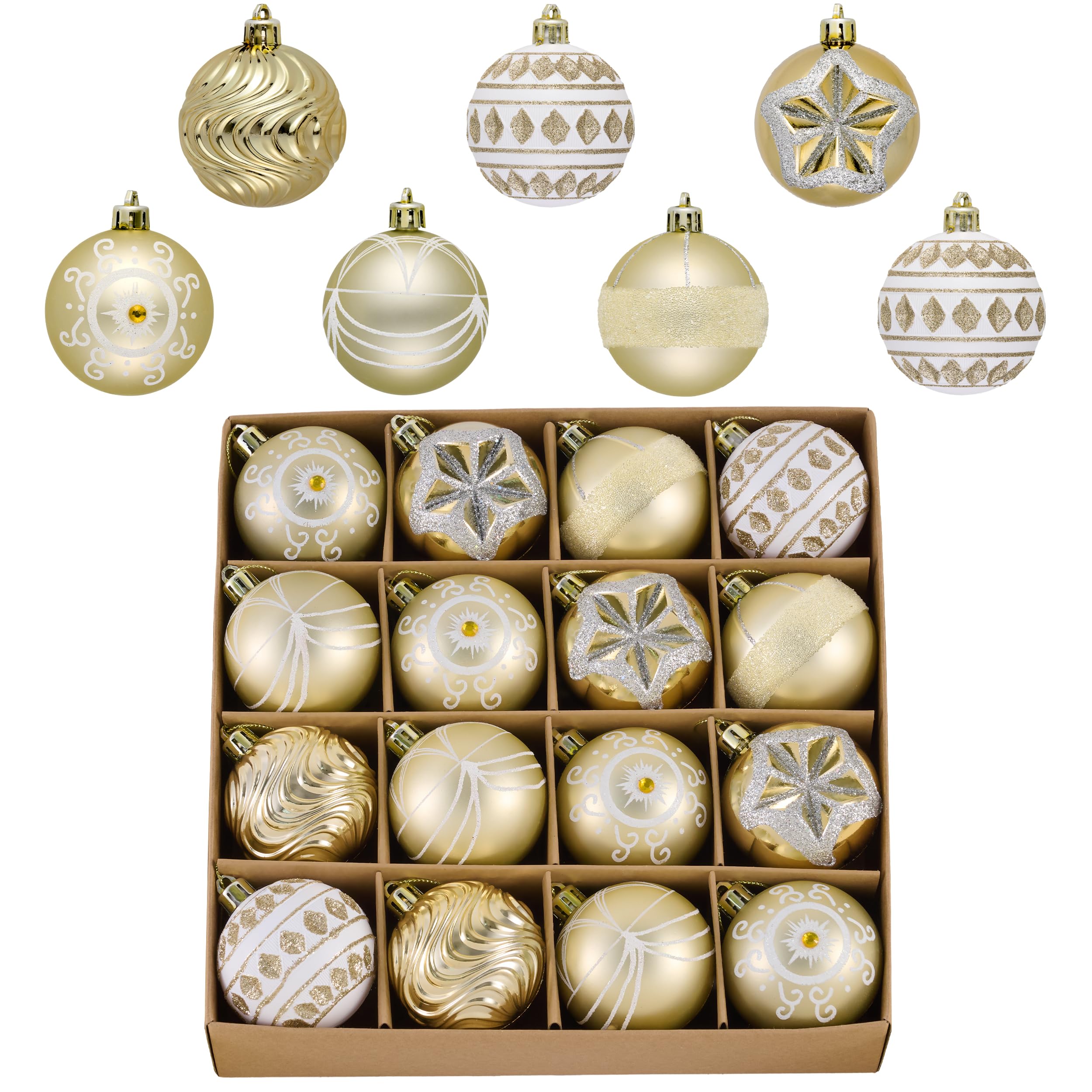 Sapin de Noël magique avec les suspensions blanc et doré Valery Madelyn 16 pièces