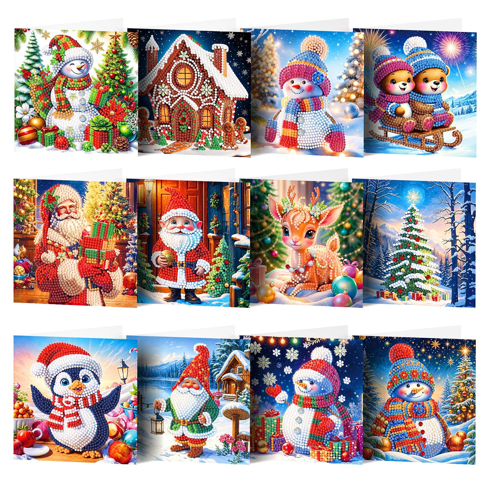 POETRYDRAW 12Pcs Seasonal DIY Diamond Art Greeting Cards with Envelopes & Tools, Creative Birthday & Thanksgiving Card Set