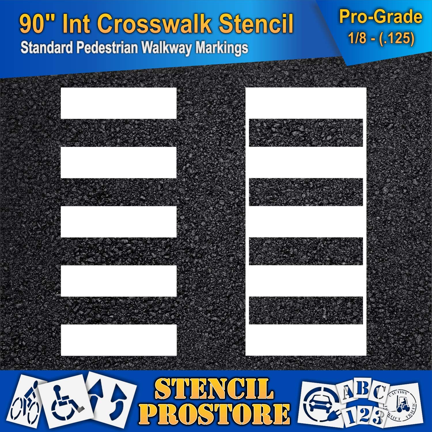 Pavement Stencils - 90 inch - International Crosswalk - for Pedestrian Traffic - 90" x 24" x 1/8" (128 mil) - Pro-Grade