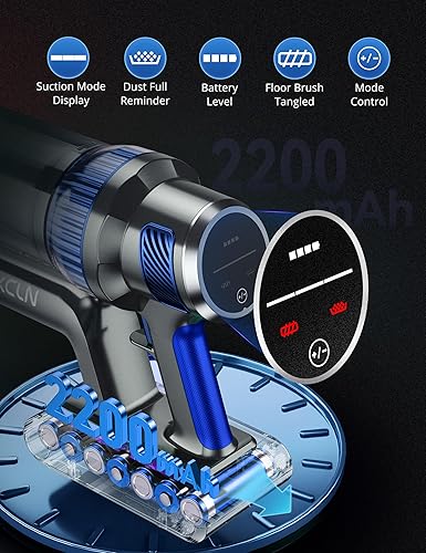 Miniatura 3 de Aspiradora inalámbrica, potente aspiradora de 250 W30 Kpa con base de carga, tiempo de funcionamiento máximo de 40 minutos, 3 modos, pantalla LED