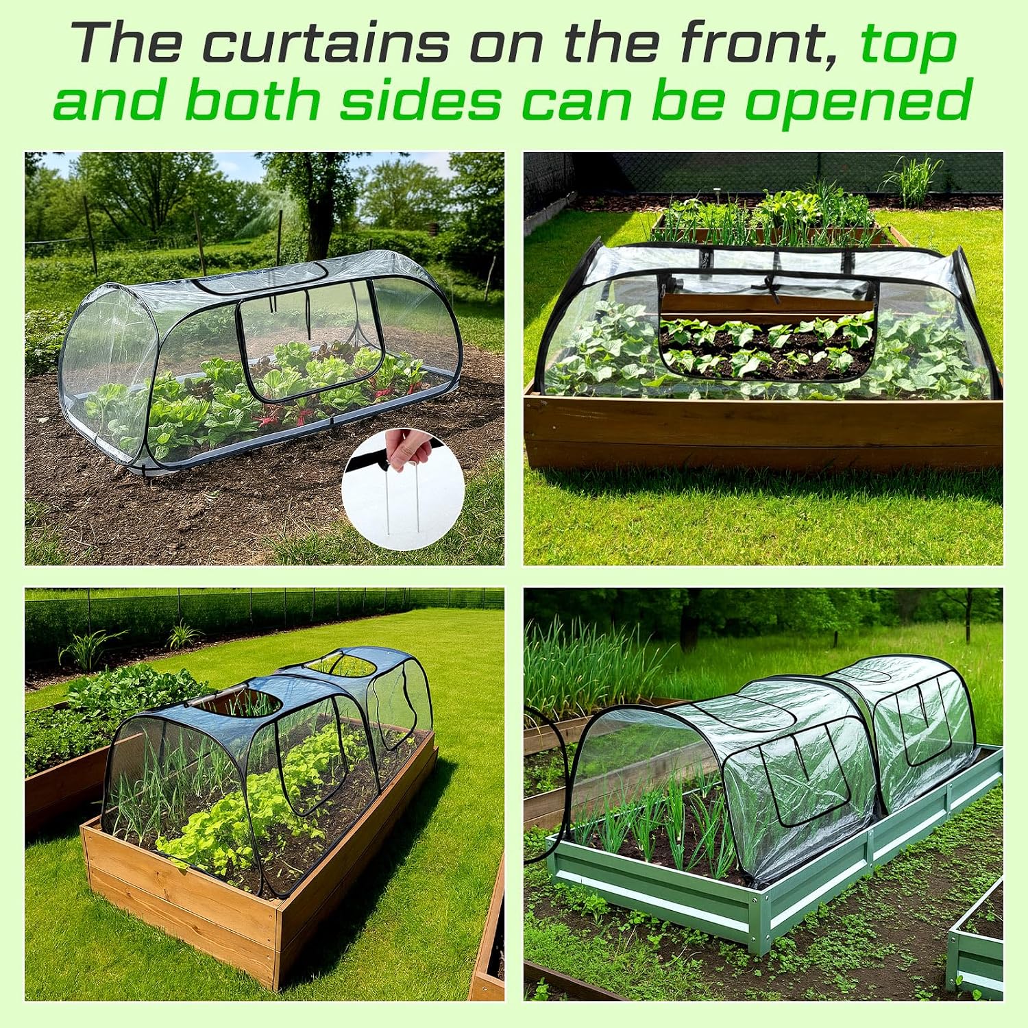 3 Pack Garden Foldable Covers for Raised Bed Clear PVC Greenhouse for Protection Row Plants Cover Accelerator with Zipper Door 45'' x 22'' x 16'' Protection Vegetable Fruit from Animal image 5