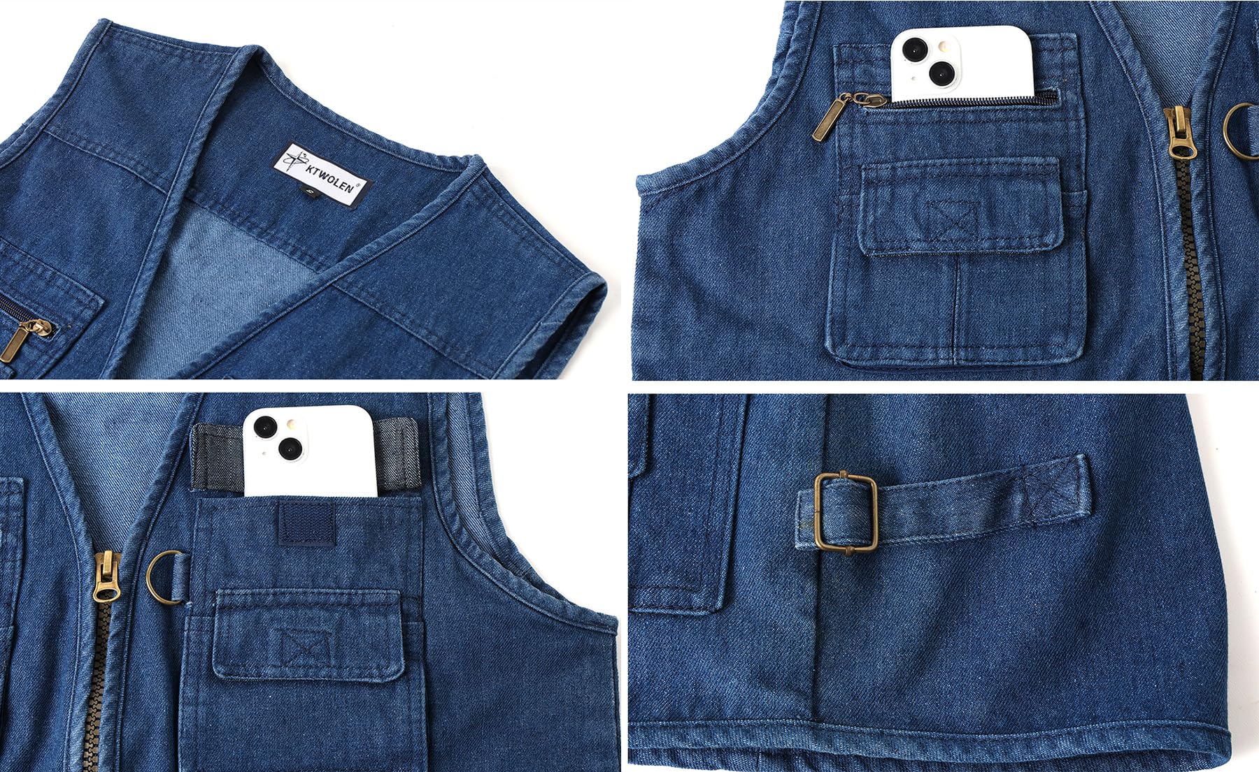 Gilet en Jeans pour Homme Poids Lourd Gilet en Denim de Travail Vintage Veste de Denim Sans Manches Multi Poches Gilet de Moto