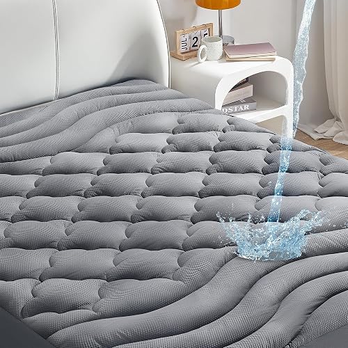 Sonive Waterproof Mattress Protector,Queen Mattress Topper with Deep Pocket up to 21'' Microfiber Fitted Mattress Pad Waterproof, Breathable Mattress Cover,Machine Washable Grey