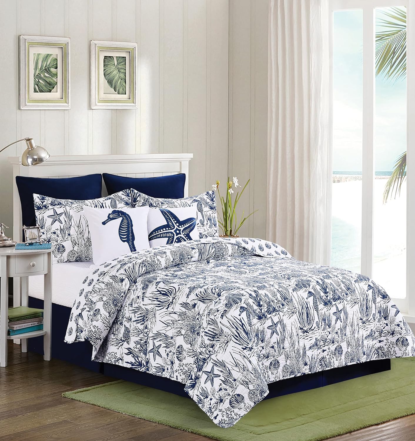 C&F Home Reef Shores Seahorse Accent Throw Pillow 18" x 18" Chain Stitch Coastal Beach Nautical Home Living Room Chair Couch Sofa Bed Bedroom Decor Decoration 18" x 18" Blue